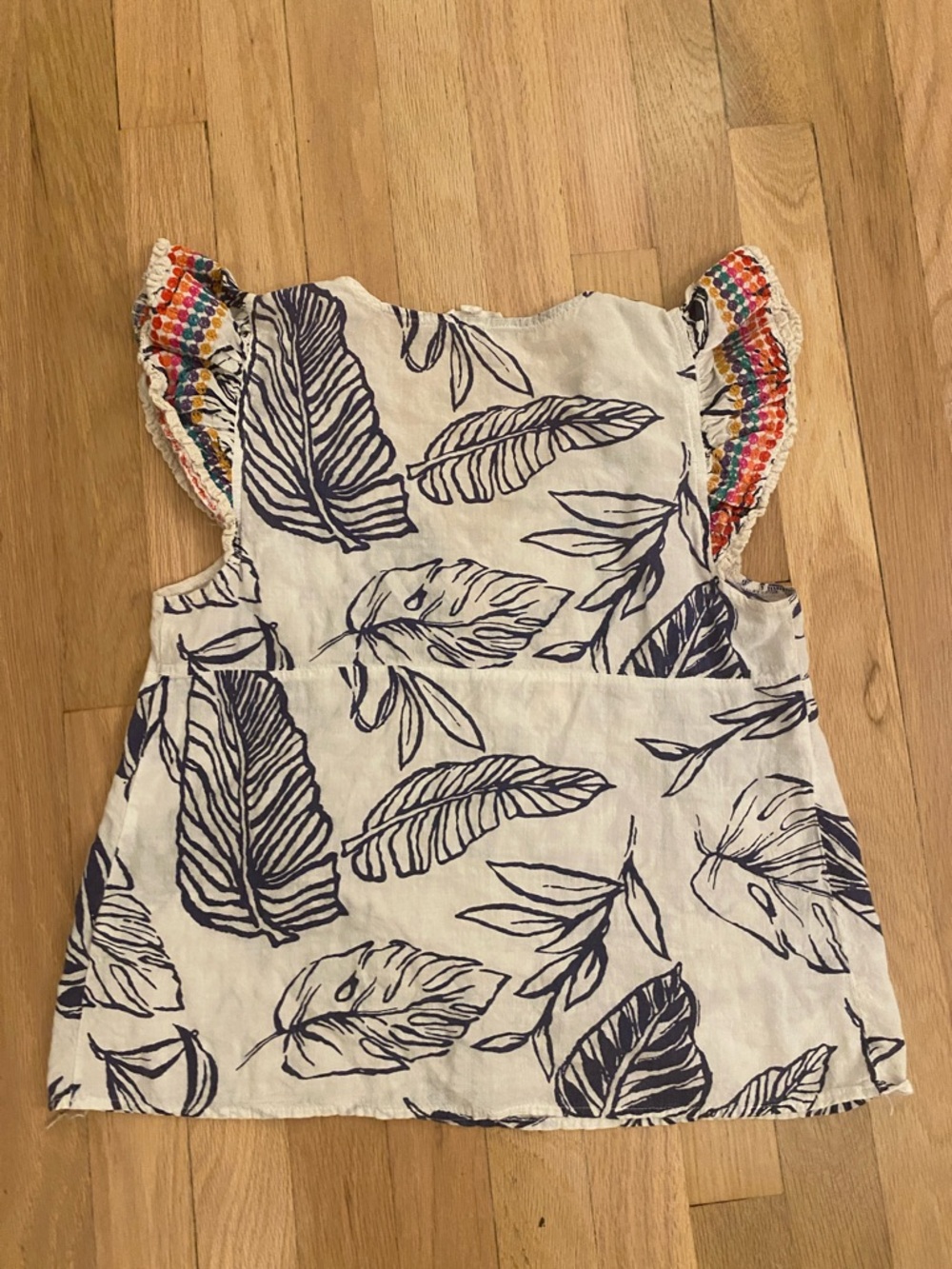 THML Smocked Flutter Sleeve Top with Colorful Yoke leaf print - Picture 2 of 2